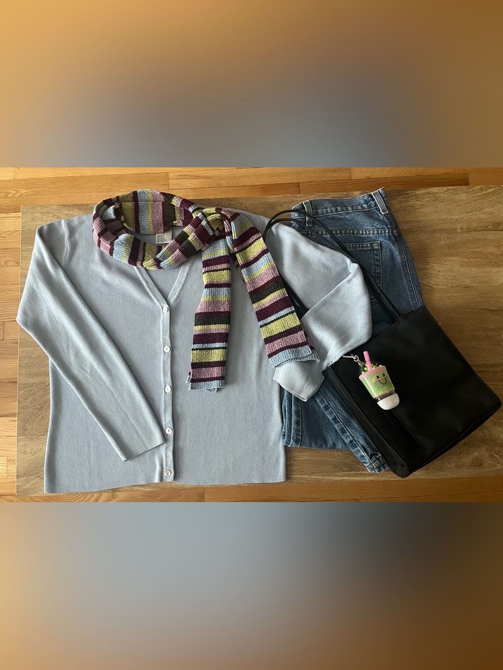Light Blue Button-Front V-Neck Cardigan